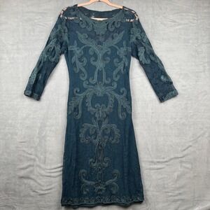 Phase Eight Teal Lace Overlay‎ Sheath Dress Long Sleeve Elegant Midi Size 14